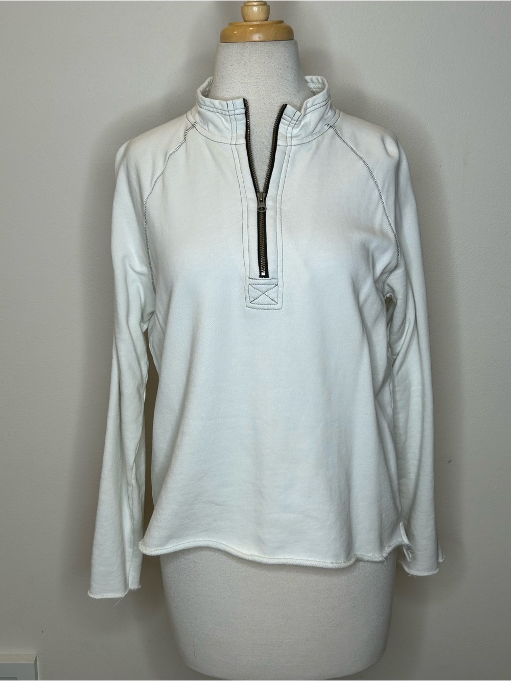 Women's Hello Nite White Atlas Zip Pullover Sweater Size S French Terry